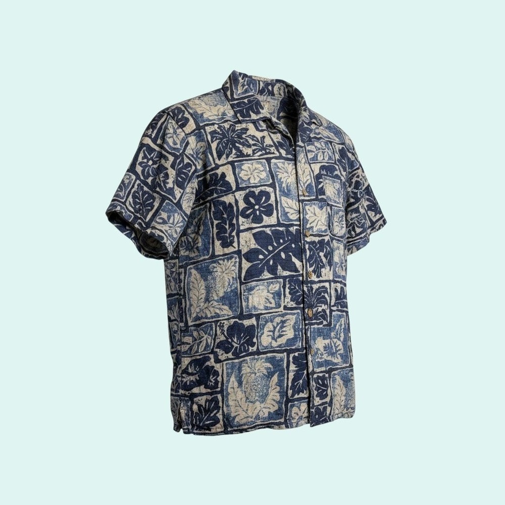 Batik Bay Size S Blue Tropical Hawaiian Shirt Silk Casual Resort